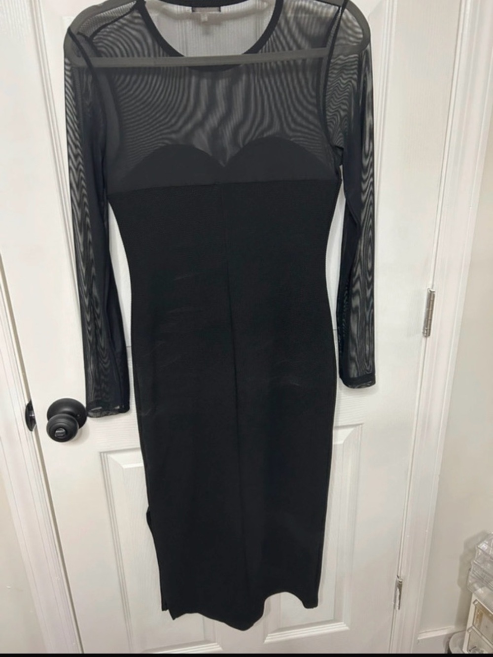 Black Mesh-Top Bodycon Dress
